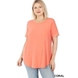 ZENANA Coral color Short Sleeve Round Neck Size 1X NWT